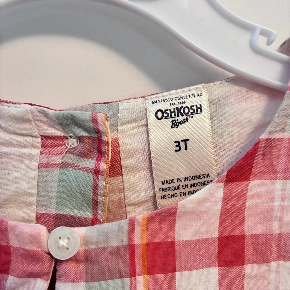 OshKosh B'gosh Toddler Girl’s Plaid Long Sleeve Dress Red/ Cream Size 3T